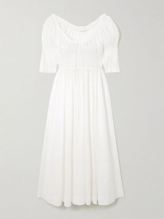 + Net Sustain Ischia Shirred Organic Cotton-Voile Midi Dress