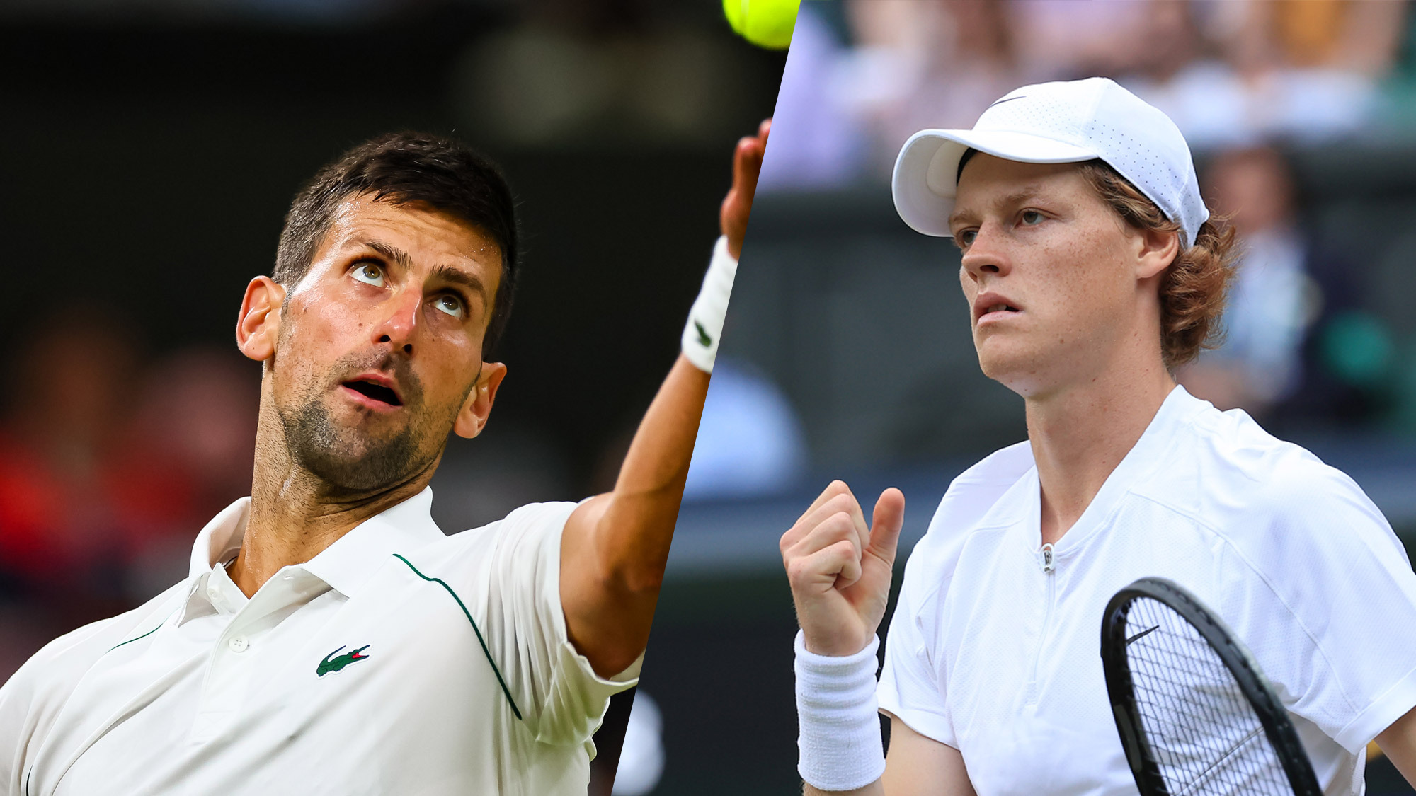 Composite image of tennis players Novak Djokovic and Jannik Sinner at Wimbledon