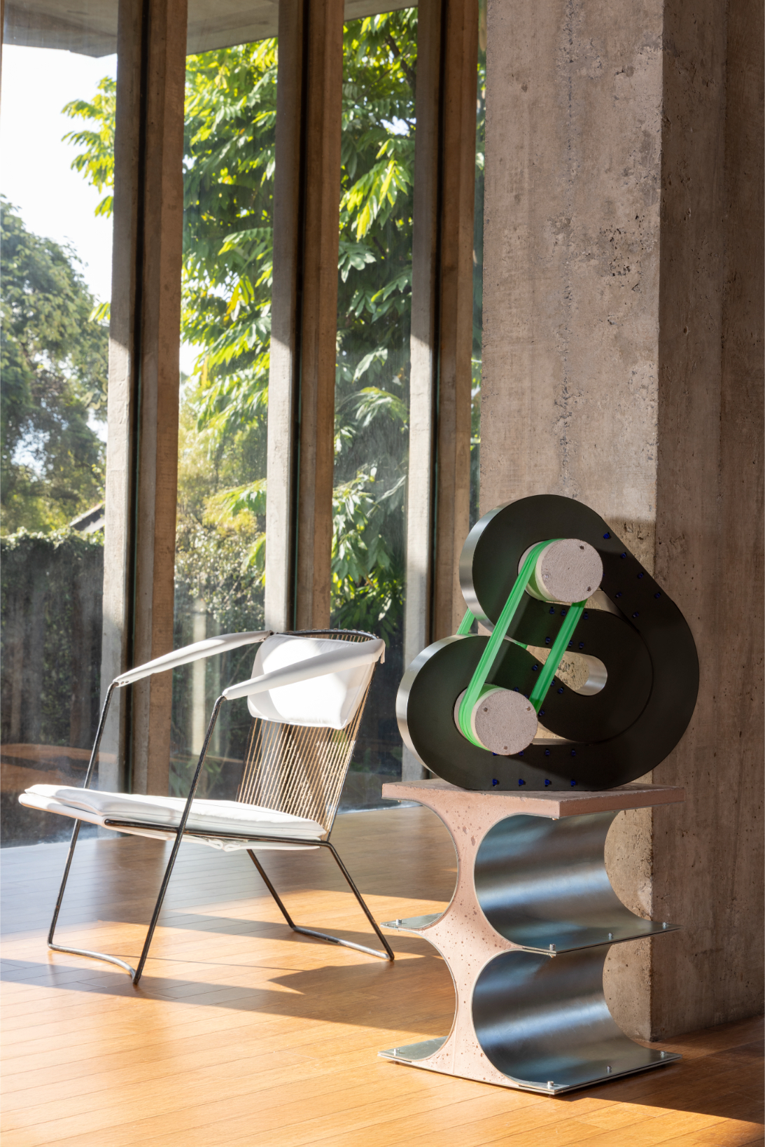 Modernist Brazilian furniture in brutalist house interior