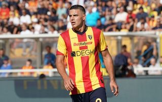 Manchester United target Nikola Krstovic of Us Lecce during the Serie A TIM match between US Lecce and SSC Napoli in Lecce, Italy, on September 30, 2023. (Photo by Gabriele Maricchiolo/NurPhoto via Getty Images)