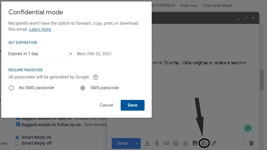 a screenshot showing how to access Gmail's confidential mode