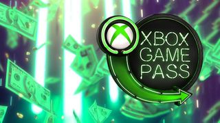 Xbox Game Pass on a raining money background