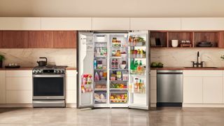 Black Friday refrigerator deals | LG LRSOS2706S in kitchen with all doors open