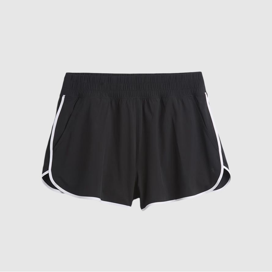 Black track shorts with white stripes.