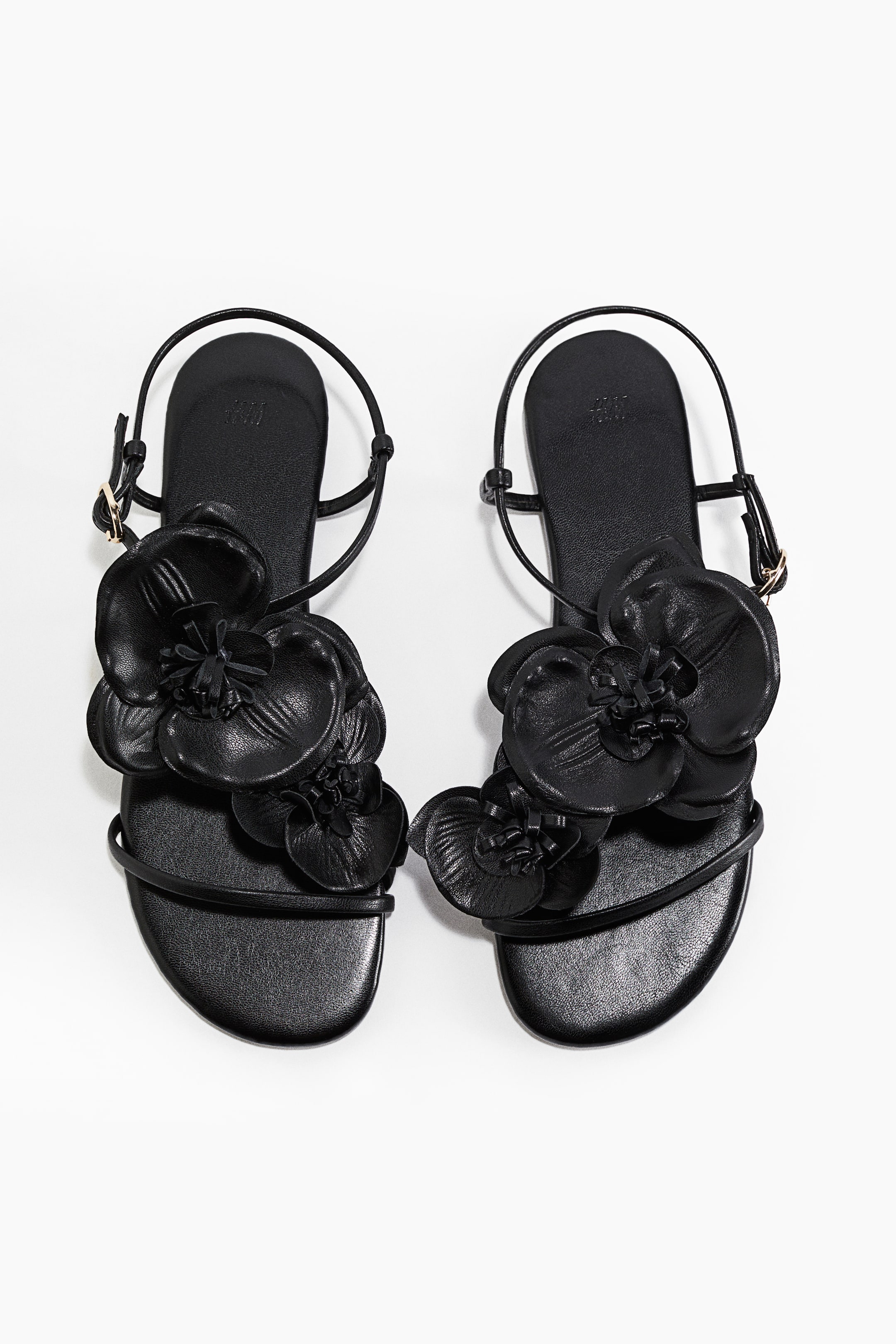Appliqu&amp;eacute;d Strappy Sandals - Black