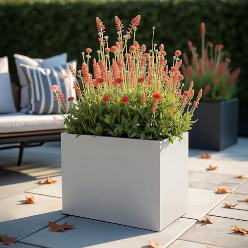 Idealist Plant Pots Outdoor 50cm Trough Planter, White Reinforced Stone 40l