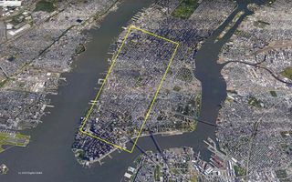 This outline approximates the size of the new Greenland iceberg, compared to the island of Manhattan in New York City.
