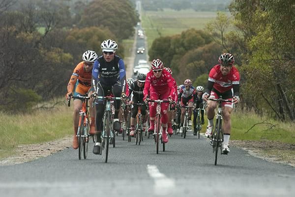 The peloton make their way along skinny roads out of Lara on stage two of the tour.
