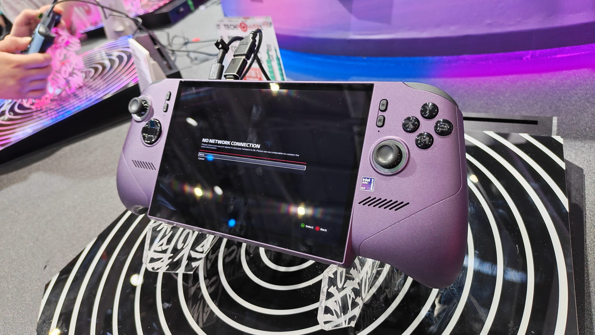 The purple MSI Claw 8 EX AI+