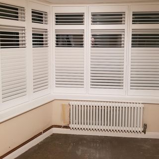 room with white blinds