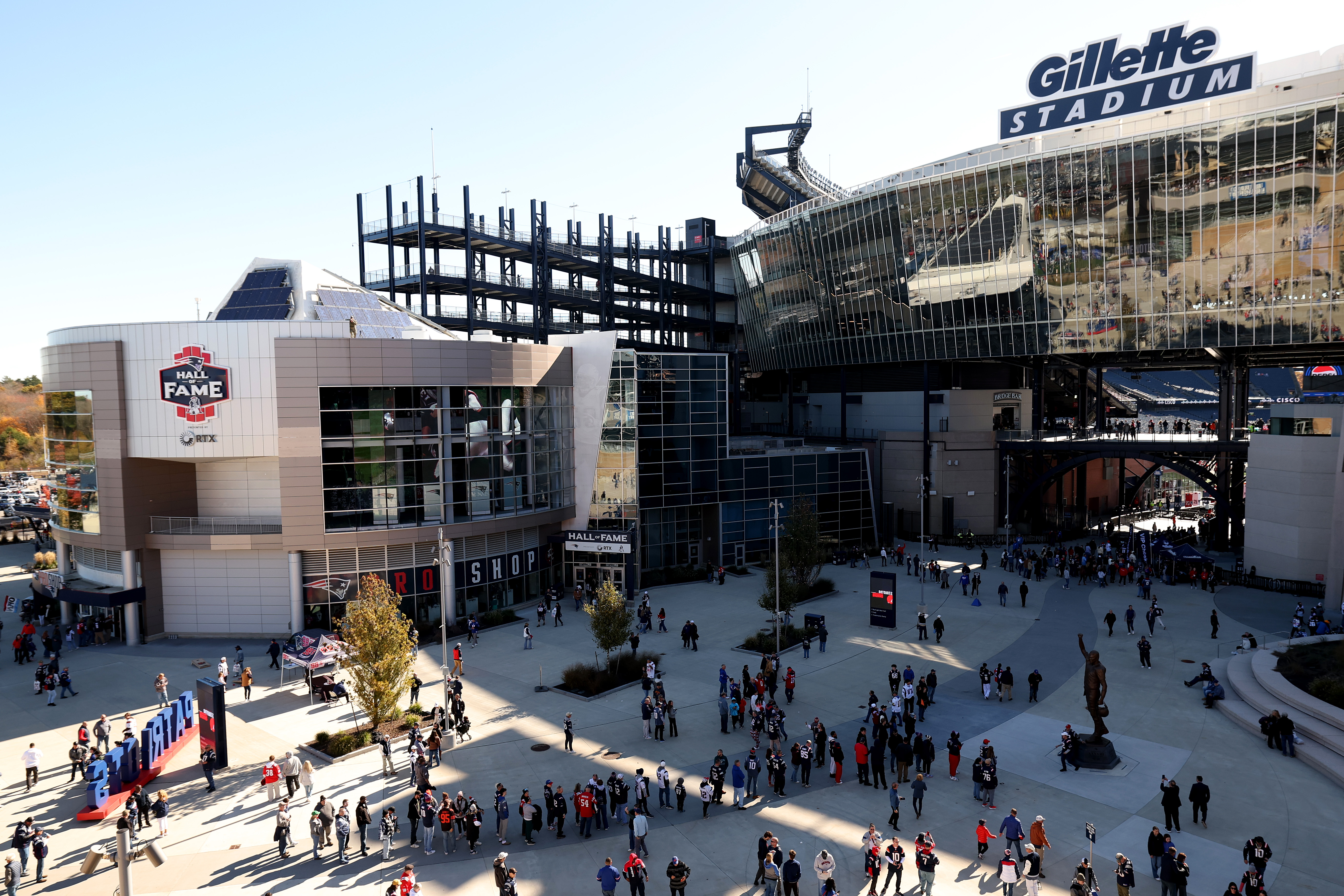 FOXBOROUGH, MASSACHUSETTS - OCTOBER 26: A general view outside of Gillette Stadium before the NFL 2025 game between Cleveland Browns and New England Patriots on October 26, 2025 in Foxborough, Massachusetts. (Photo by Maddie Meyer/Getty Images)