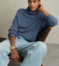 Corrine 100% Cashmere Roll Neck Jumper in Blue | Was £250 now £158