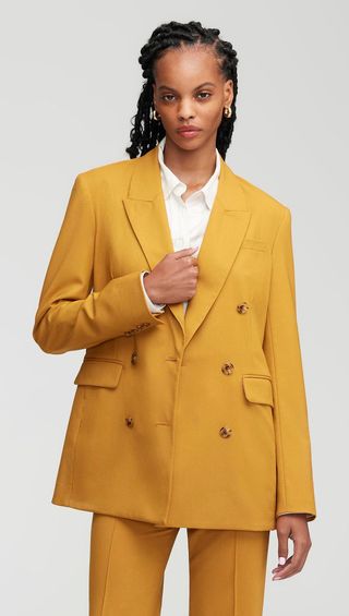 Argent, Double-Breasted Blazer in Seasonless Wool | Mustard