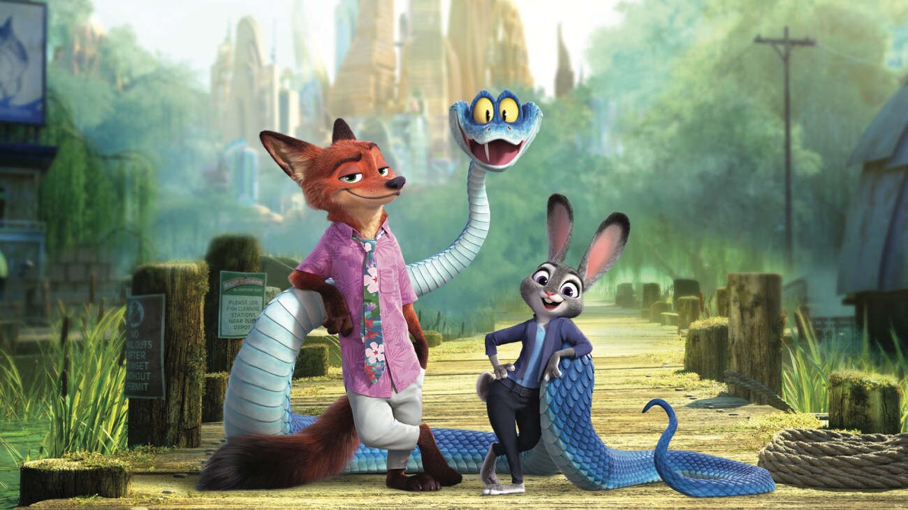 Nick Wilde, Gary De'Snake and Judy Hopps in Zootopia 2