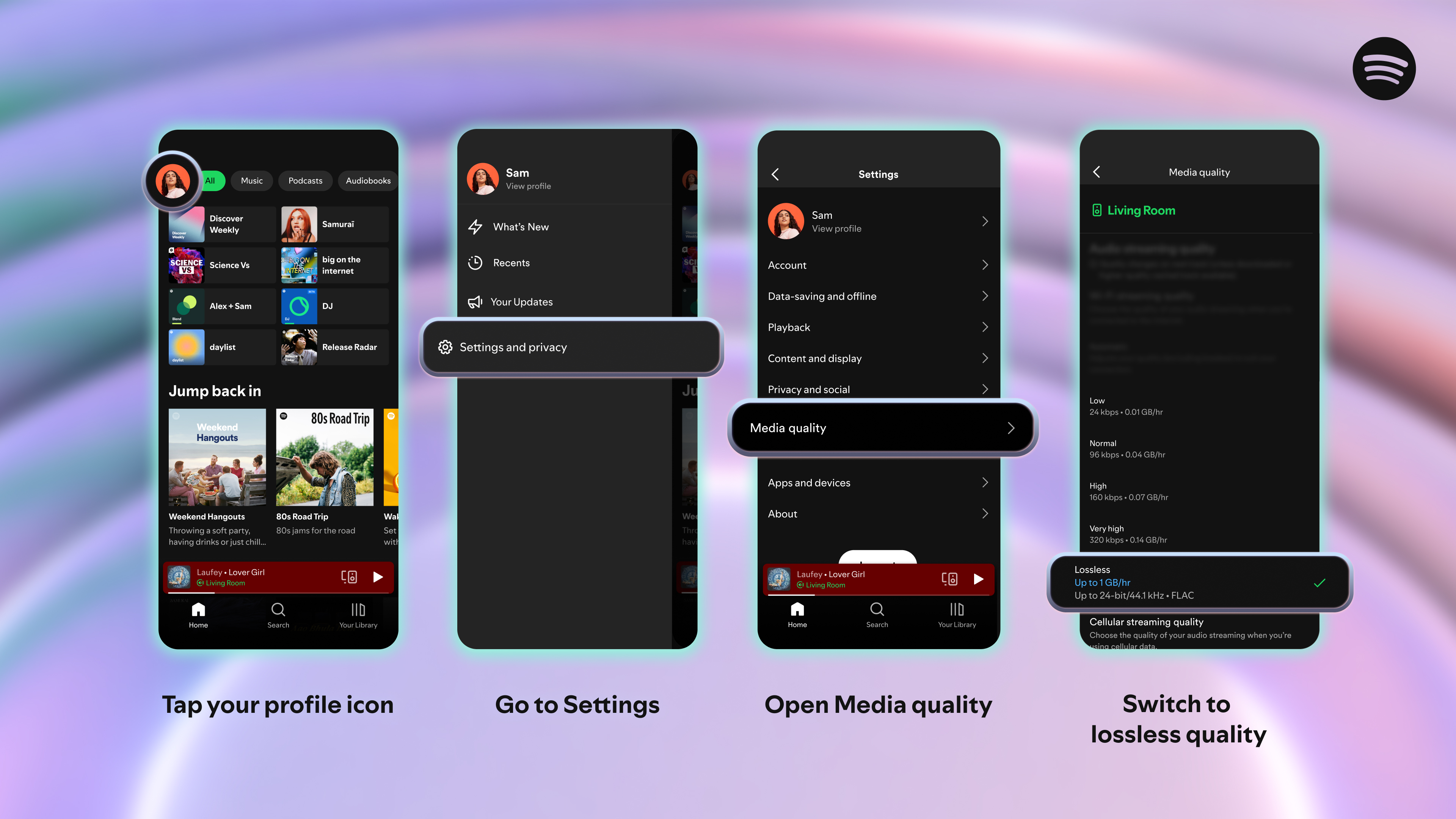Screenshot of how to enable Spotify Lossless on your smartphone