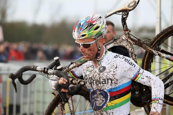 On a sloppy, technical course at Jaarmarktcross Niel there were several sectors where shouldering the bike was the best option