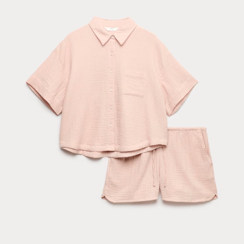 M&amp;amp;S, Pure Cotton Muslin Shortie Pyjama Set