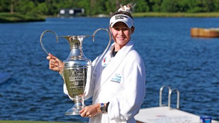 Nelly Korda with the Chevron Championship trophy