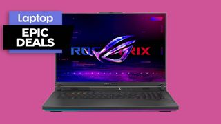 Intel Gamer Days 2023 Asus Rog Strix Scar 18 against a pink background