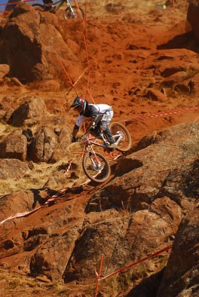 Ben Power dropping into the rock chute looked small in comparison to the rocks on Mount Major.