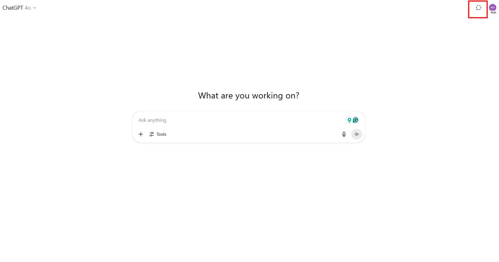 Screenshot of ChatGPT's temporary mode button