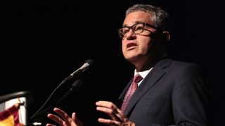 Jeffrey Toobin speaking about the Supreme Court during the 2017 John. J. Rhodes Lecture at Arizona State University at the Tempe Center for the Arts in Tempe, Arizona.