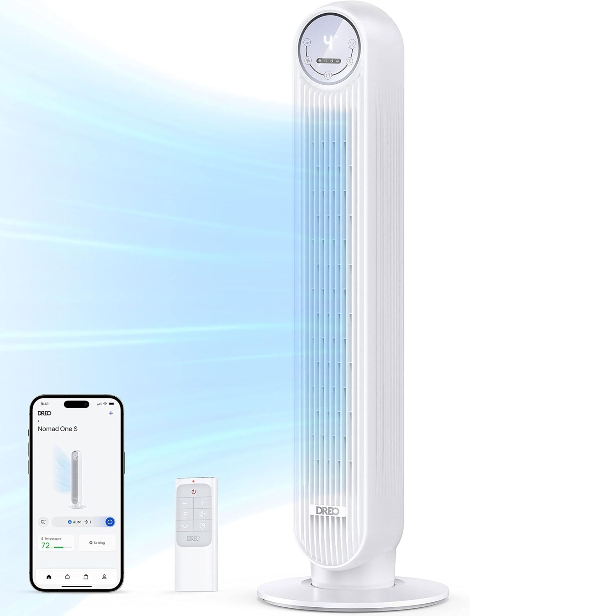 Dreo Tower Fan for Bedroom, 25ft/s Smart Standing Fans, 90° Oscillating Floor Fan With 4 Modes, 4 Speeds, 8h Timer, 28db, Bladeless, Remote, 28 Db, Works With Wifi Voice Control