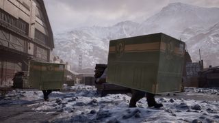Two soldiers sneak in cardboard boxes in Metal Gear Solid Delta: Snake Eater multiplayer.