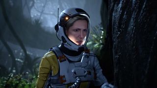 Returnal screenshot of a woman in a space suit.