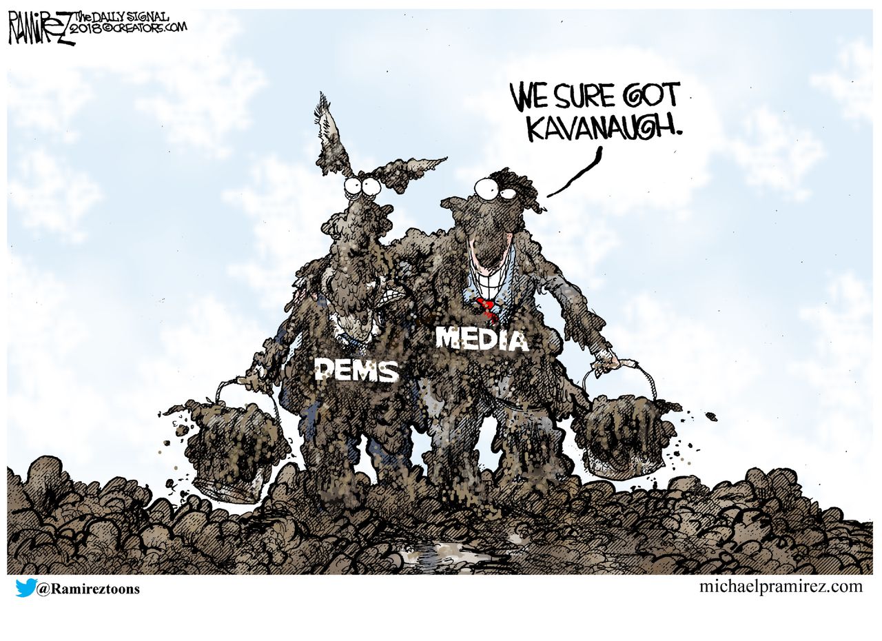 Political cartoon U.S. Brett Kavanaugh Democrats media dirt