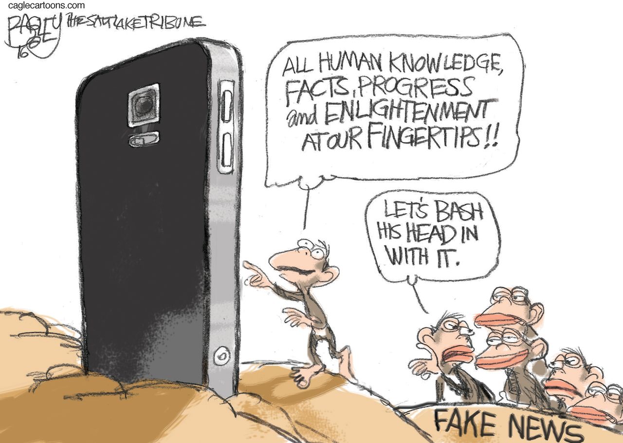 Political cartoon U.S. fake news consumed