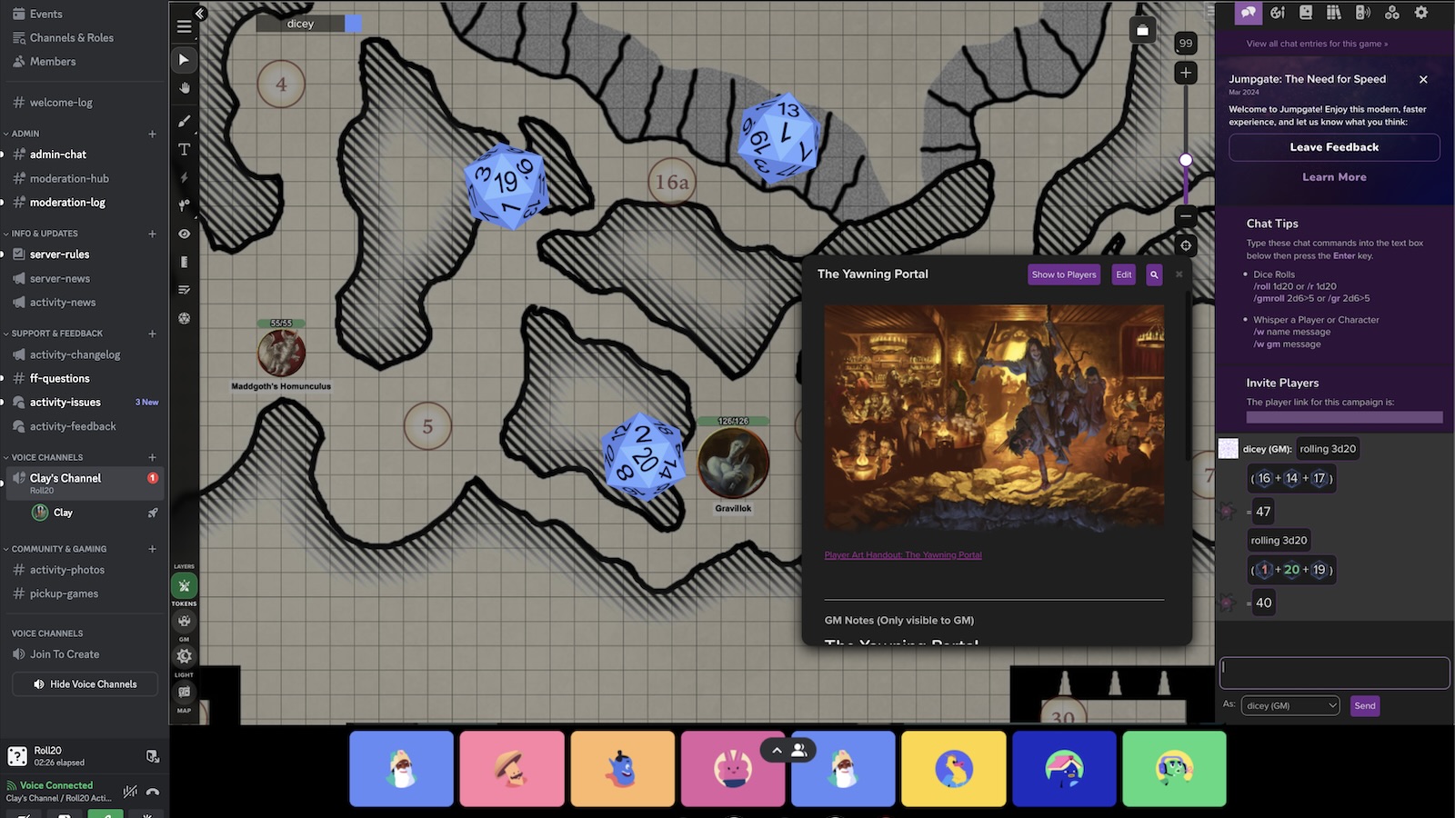 Beta version of the Roll20 Discord Activity in use