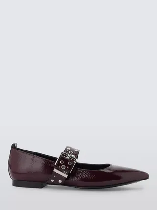 And/or Herve Large Buckle Studded Leather Ballerina Pumps, Aubergine