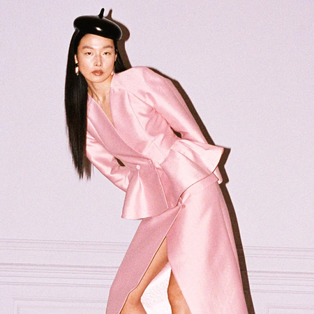 Photo of Stine Goya model wearing peplum top from Fall Winter 2026 collection during Copenhagen Fashion Week.