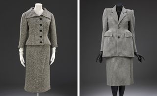 Left, skirt suit, wool tweed lined with silk and right, skirt suit, wool, by Demna Gvasalia