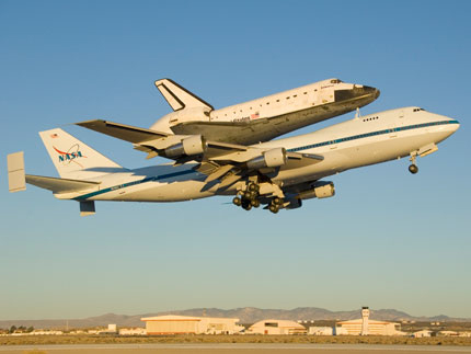 Shuttle Flying Piggyback on 747 to Florida