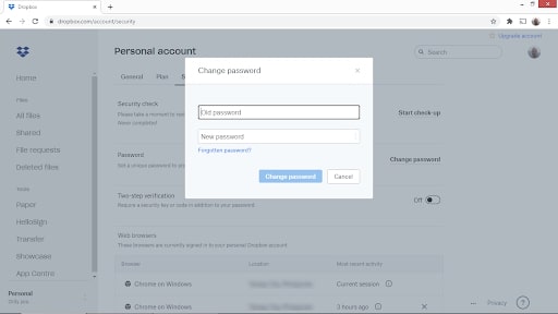 Dropbox password