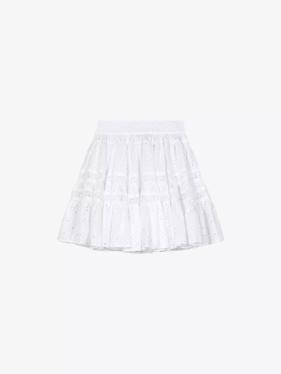 Broderie-Anglaise Ruffled-Hem Cotton Mini Skirt