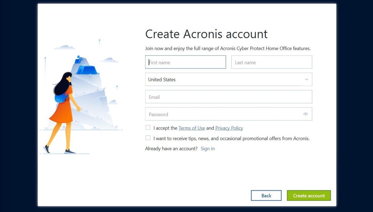 Acronis Cyber Protect Home Office app screen shot