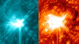 two bright flashes of light on the surface of the sun