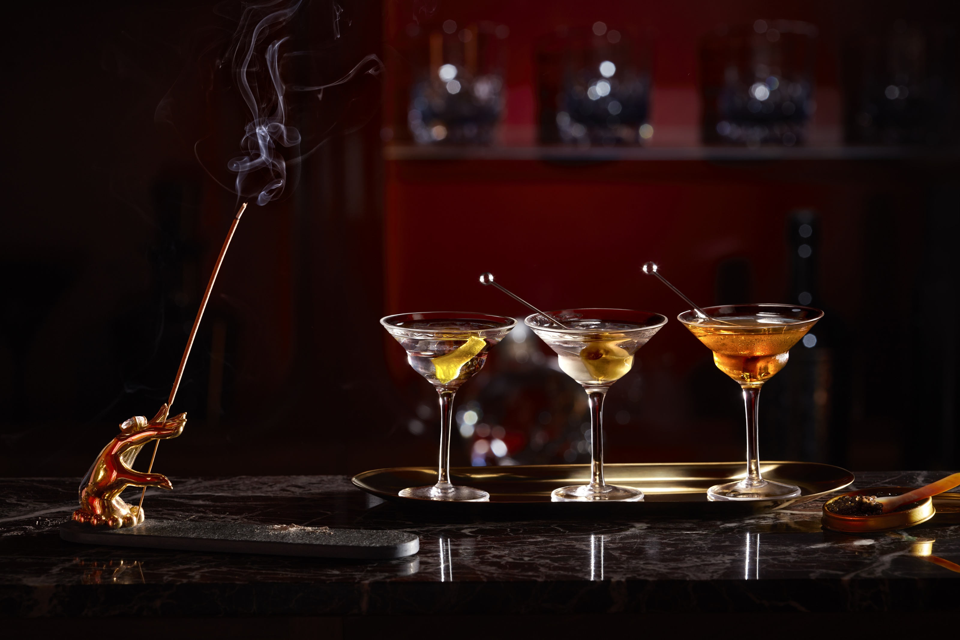 a martini flight on a small tray