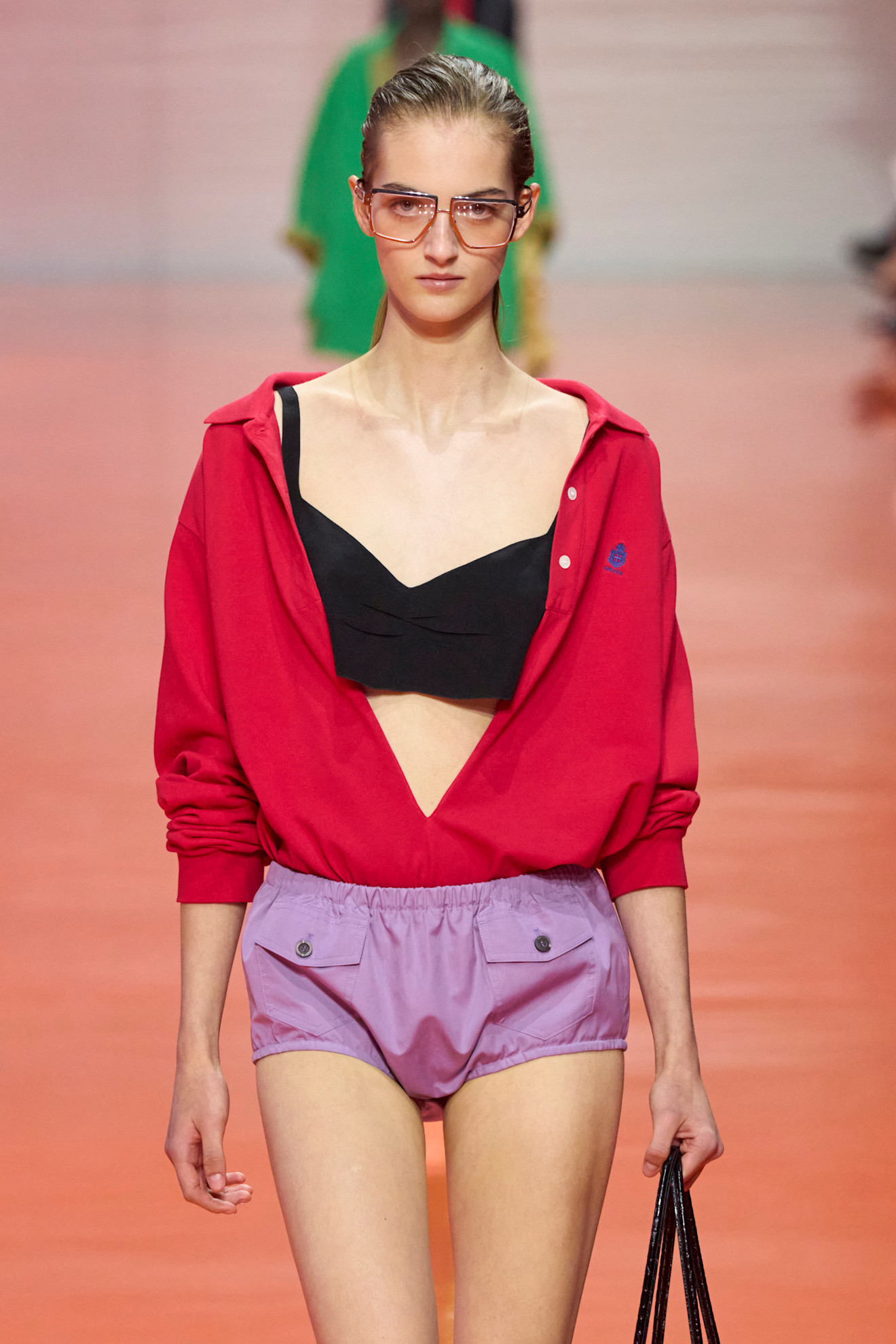 red and purple color combination on the Prada Spring 2026 runway