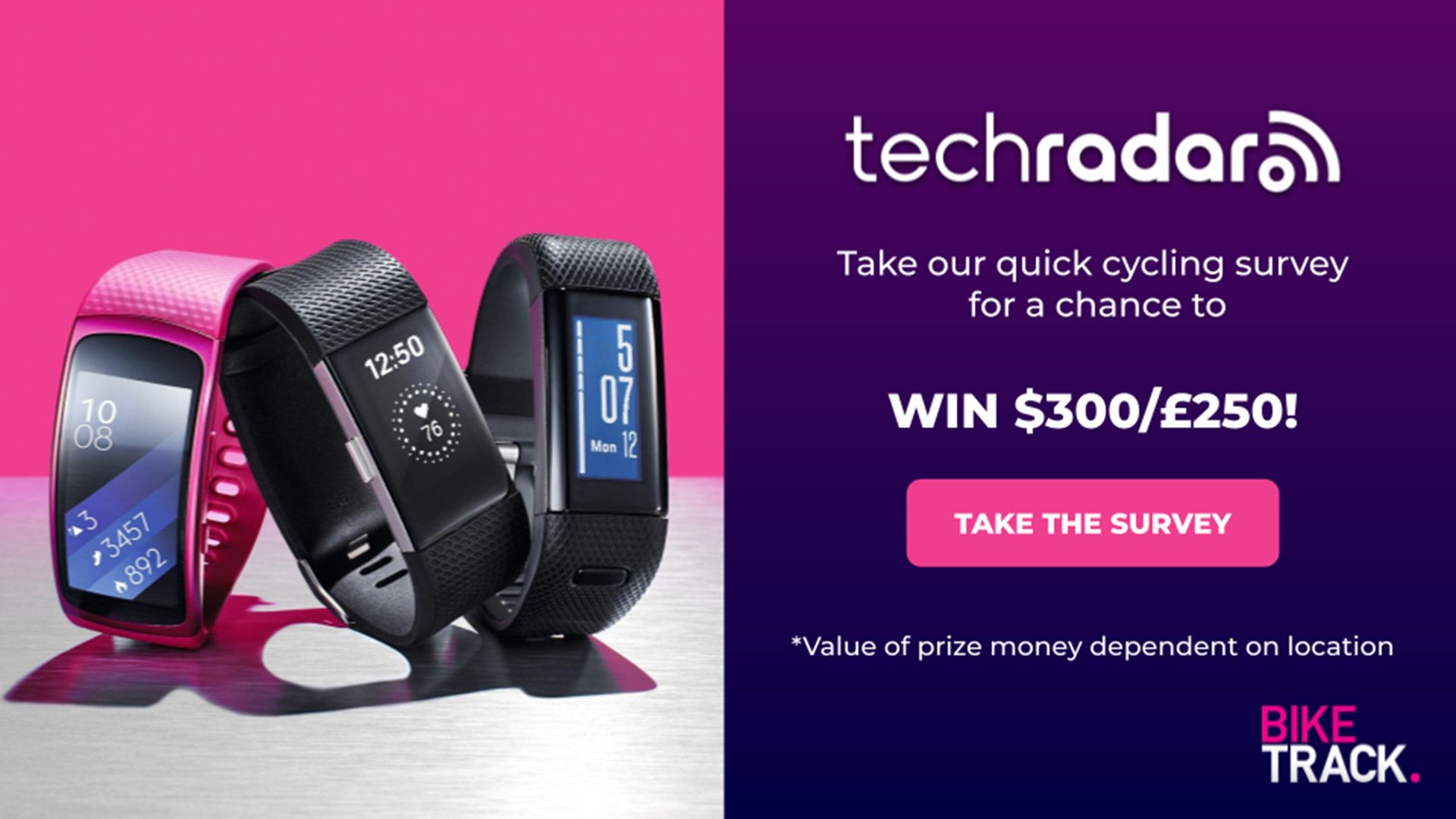 Keen cyclist? Take our survey for a chance to win a $300 / £250 Amazon voucher" target="_self" data-before-rewrite-localise="/tech/biketrack-survey-2026