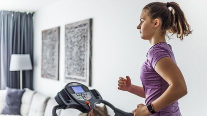 brunette teenage girl on a treadmill