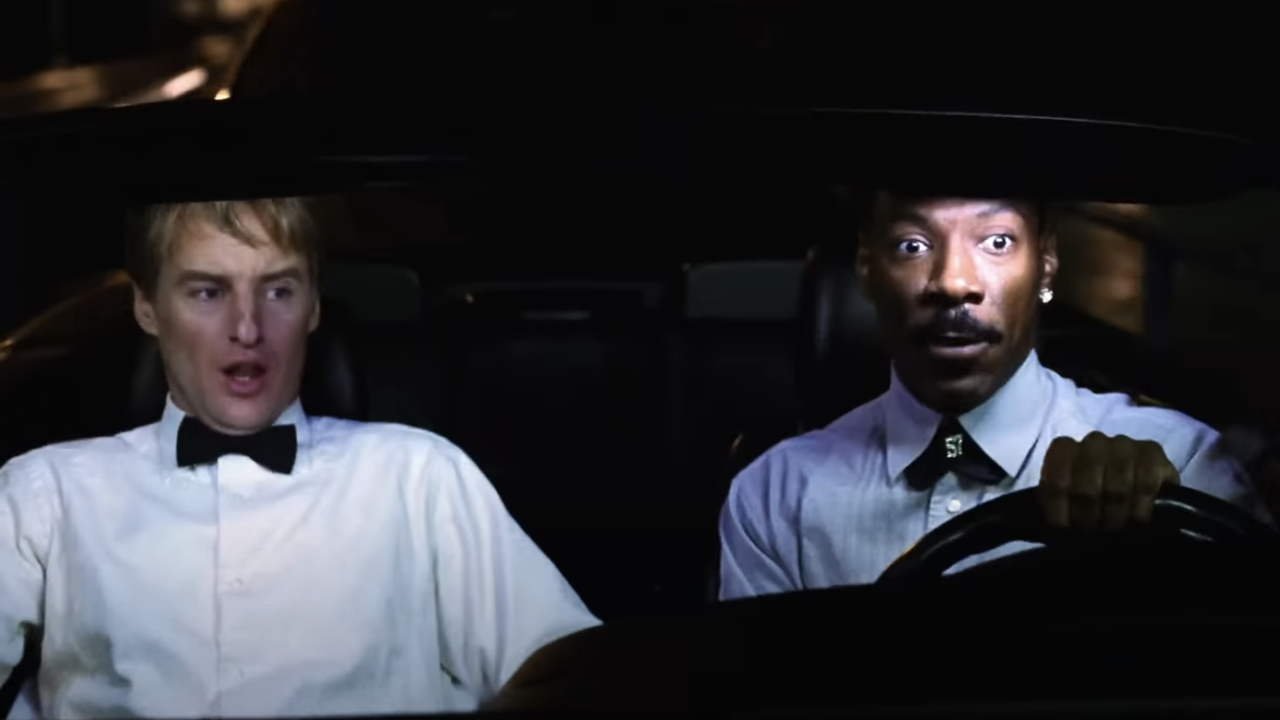 Owen Wilson and Eddie Murphy in tuxes driving in I Spy