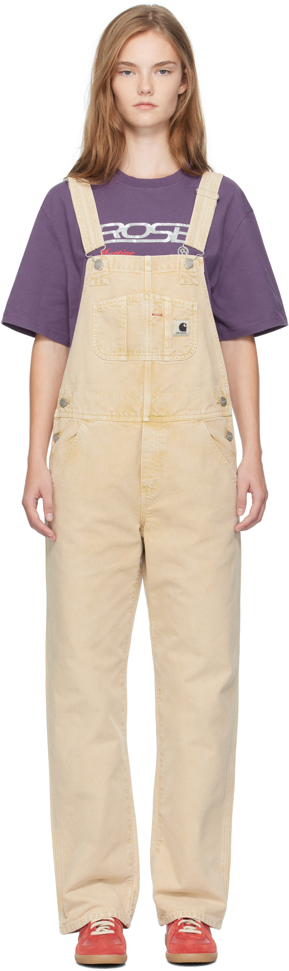 Beige Bib Straight Overalls