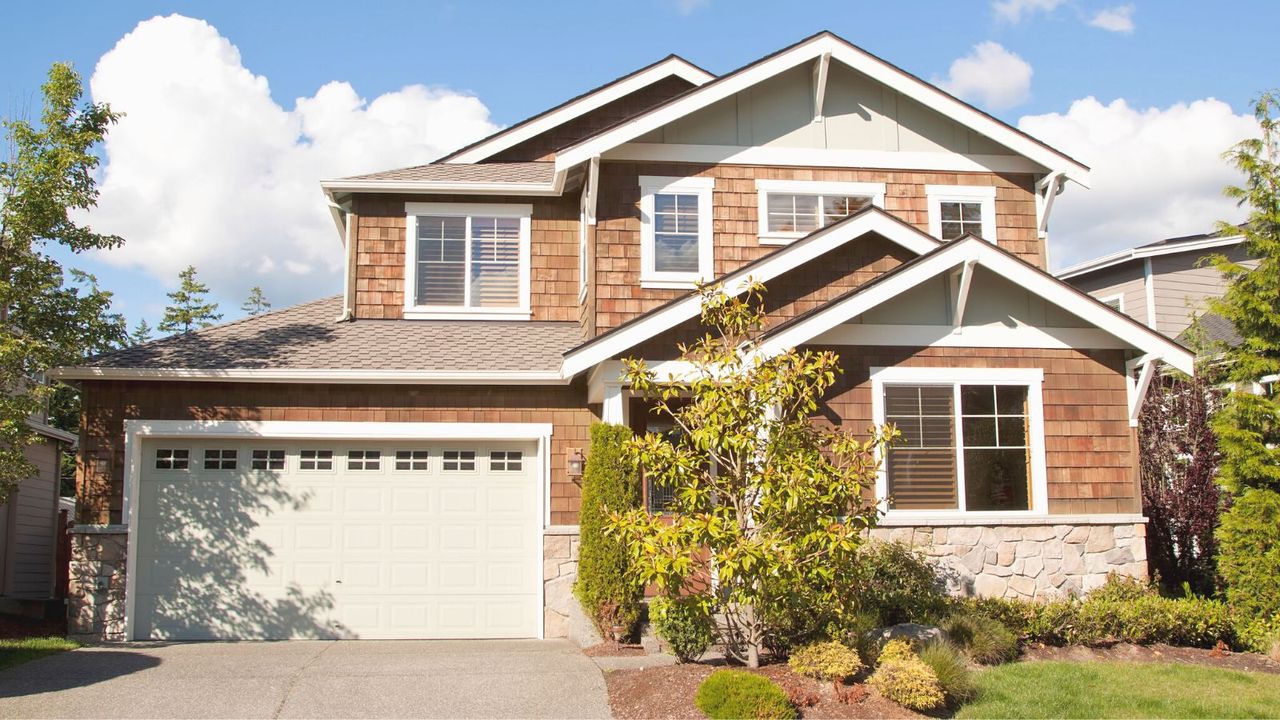 A garage attached to a suburban home