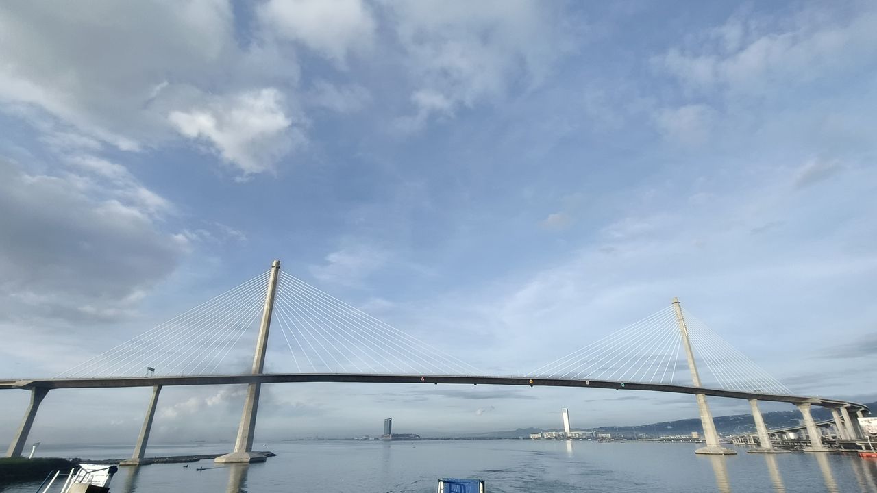 A bridge over water under a clear blue sky