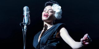 Andra Day performing a song as Billie Holiday in The United States vs. Billie Holiday