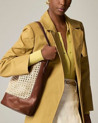 Berkeley Bucket Bag in Faux Raffia and Leather